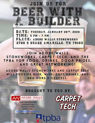Texas Panhandle Builders Association Beer With A Builder @ Adobe Walls Stoneworks