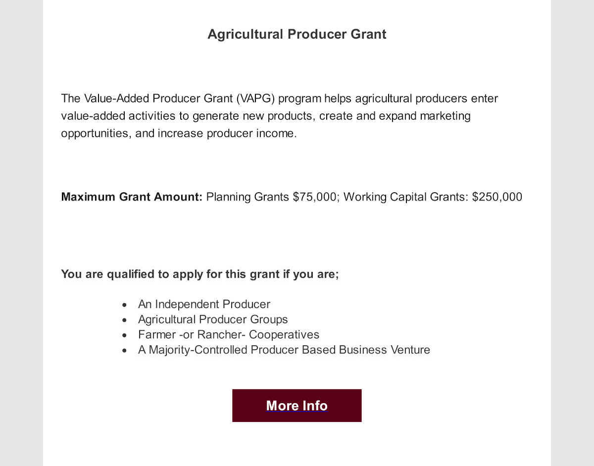 Agricultural Producer Grant