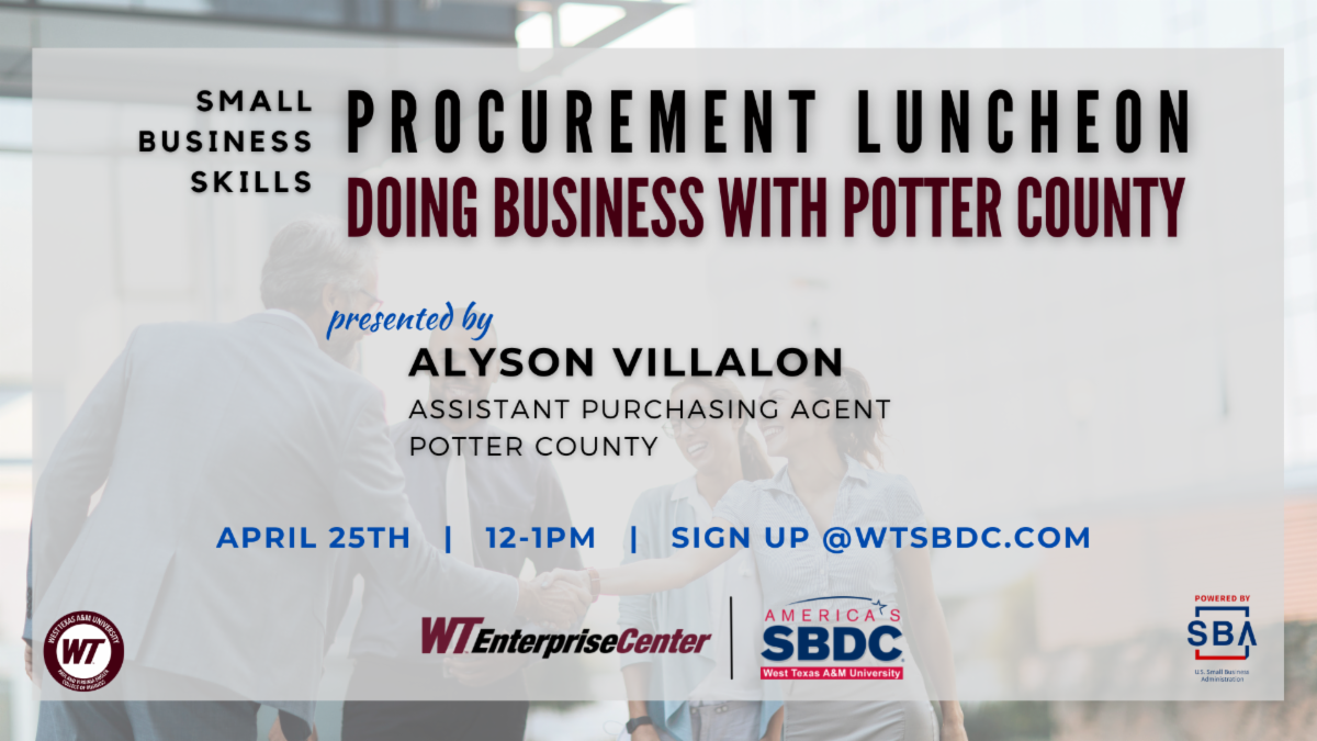 April Procurement Luncheon: Doing Business with Potter County @ WT Enterprise Center | Amarillo | Texas | United States